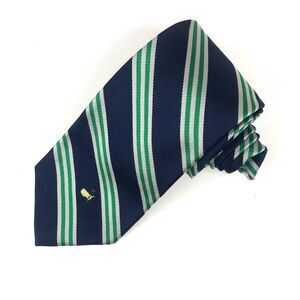 Augusta National Masters Golf Tie Navy Green Silver Logo 100% Silk USA Repp
